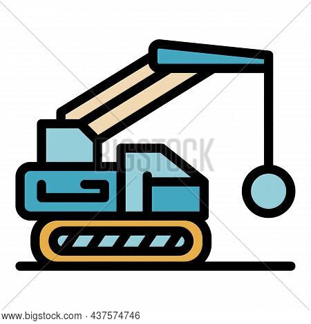 Excavator Wrecking Ball Icon. Outline Excavator Wrecking Ball Vector Icon Color Flat Isolated