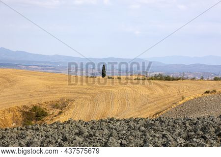 San Quirico D' Orcia (si), Italy - August 05, 2021: Typical Scenary In Val D' Orcia, Tuscany, Italy