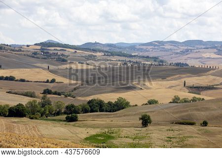 Val D' Orcia (si), Italy - August 05, 2021: Val D' Orcia Landscape, Tuscany, Italy