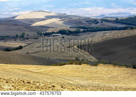 Val D' Orcia (si), Italy - August 05, 2021: Val D' Orcia Landscape, Tuscany, Italy