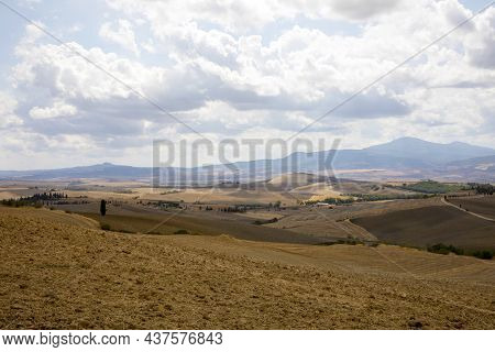 Val D' Orcia (si), Italy - August 05, 2021: Val D' Orcia Landscape, Tuscany, Italy
