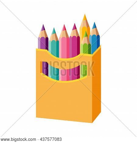 Colorful Pencils In Box As Kids Toy Vector Illustration