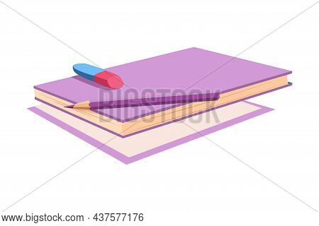 Notepad With Pencil And Eraser As Kids Items For Drawing Vector Illustration