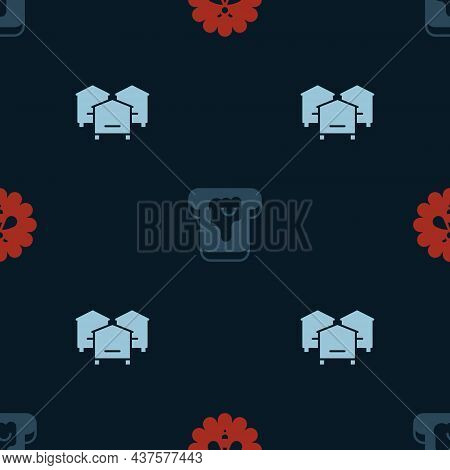 Set Bee On Flower, Bread With Honey And Hive For Bees On Seamless Pattern. Vector