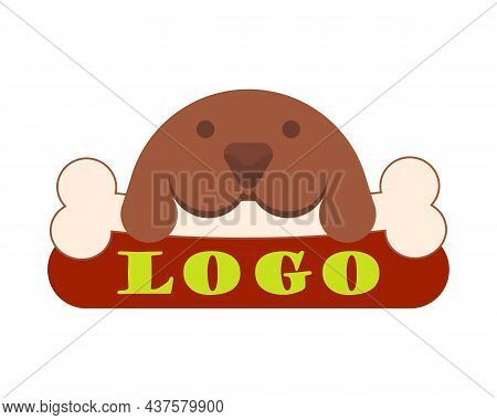 Dog Bone Logo. A Dog With A Long Bone In Mouth. Vector Clipart On Clear White Background.