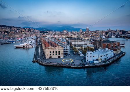 Genoa, Italy - October 21 2021: Congress Centre In Genoa Historic Cotton Warehouses In The Old Port 