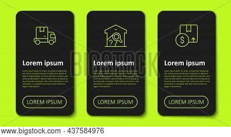 Set Line Delivery Cargo Truck, Warehouse Check And Carton Cardboard Box. Business Infographic Templa