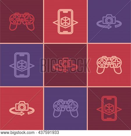Set Line Gamepad, 360 Degree View And 3d Modeling Icon. Vector