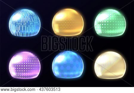 Different Energy Protection Spheres Set. Science Fiction Deflector Elements, Firewall Absolute Prote