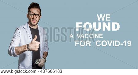 Doctor In A White Coat With A Magnifying Glass. Concept-search For Medicines, Vaccines, And Vaccinat