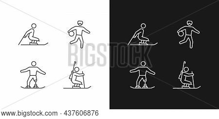 Winter Season Athletics Linear Icons Set For Dark And Light Mode. Adaptive Competitive Sport. Disabl
