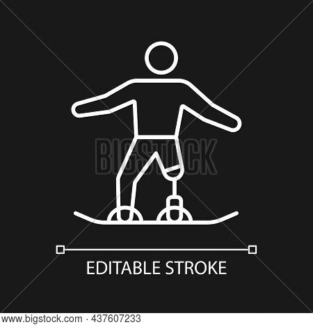 Snowboarding White Linear Icon For Dark Theme. Winter Sport Discipline. Athlete With Disability. Thi