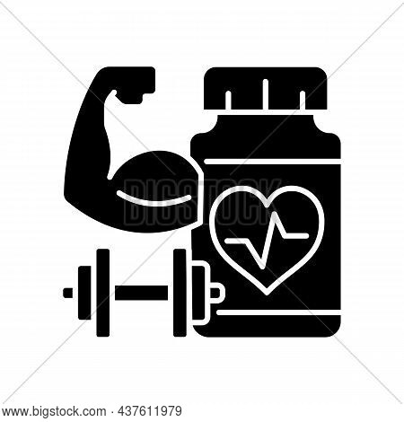 Cardiovascular Supplements For Athletes Black Glyph Icon. Cardio Supplements To Boost Stamina And En
