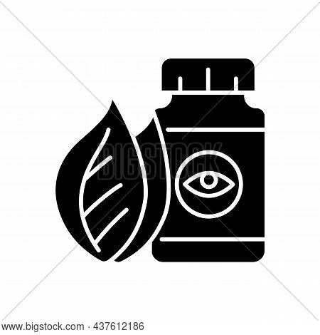 Vision Supplements Black Glyph Icon. Eyesight Health Complementary Medication. Macular Degeneration 