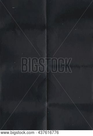 Crumpled Black Paper Texture. Abstract Dark Background With Wrinkled Cardboard Texture. Vector Illus