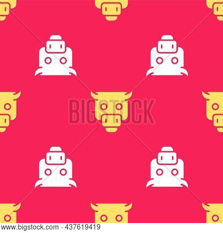 Yellow Bull Market Icon Isolated Seamless Pattern On Red Background. Financial And Stock Investment 