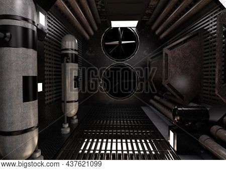 3D Rendering Science Fiction Hall