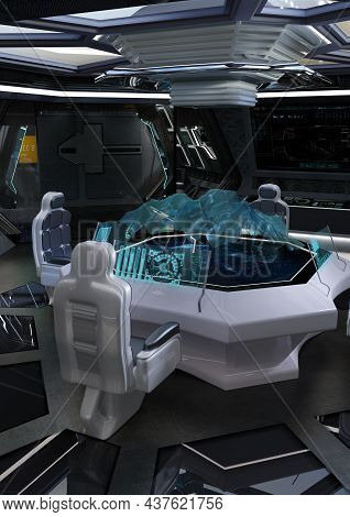 3D Rendering Futuristic Contol Center