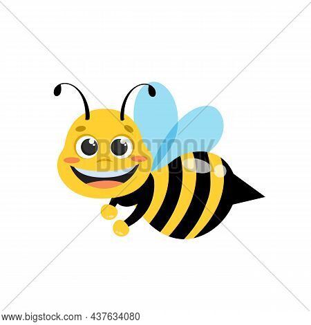 Cartoon Bee Isolated On White Background. Cute Bee Mascot. Vector Stock