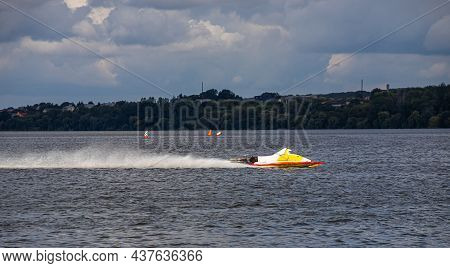 Sport. Motor Boat Races. Speed, Water Sports. Competition On The Water On A Sunny Day