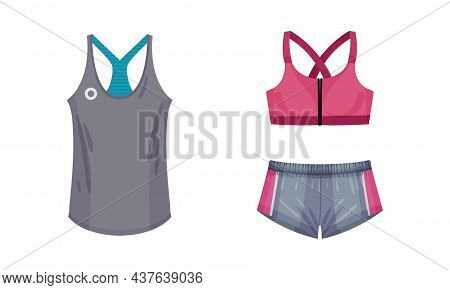 Tight Sportive Pair Of Shorts Or Trunks And Tank Top As Track Womenswear Vector Set