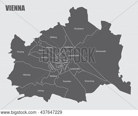 The Vienna City Administrative Map With Labels, Austria