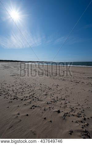 View On Wide White Sandy North Sea Beach In Renesse, Zeeland, Netherlands