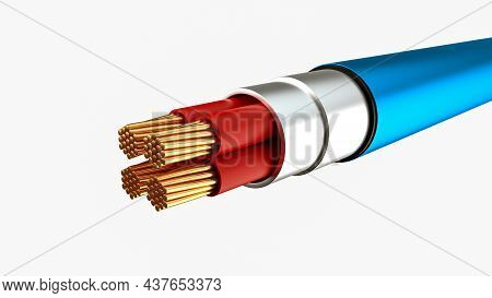Intelligent Power Cable, Copper Wires With Circuit Sparks Isolated On White Background 3d Illustrati