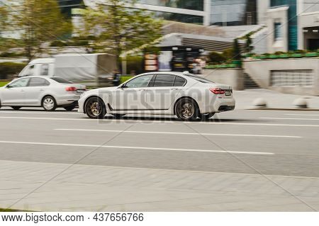 Moscow, Russia - May, 2021: Bmw 740d Xdrive G11 On The City Road. Fast Moving Car On The Street. Veh