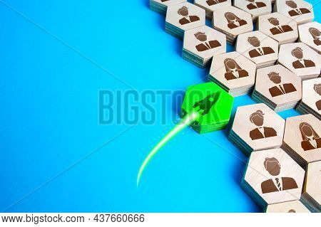 The Rocket Destroys The Formation Of People. Breakthrough Idea. Innovation, Fresh Look. Revolutionar