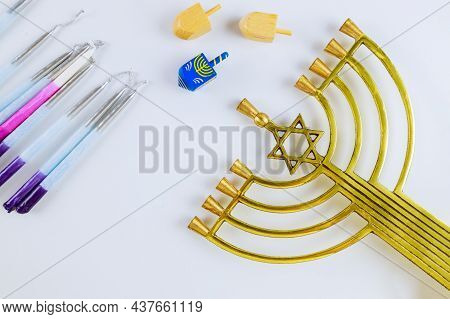 Jewish Traditional Holiday The Candlestick With Candles Chanukiah For Hanukkah