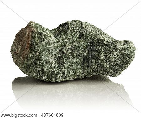Stone, An Untreated Fragment Of Jadeite On A White Background