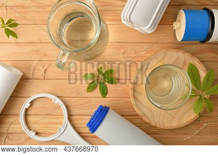 Reverse Osmosis System Water Purification Concept With Glass And Jug Filled With Purified Water And 