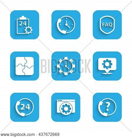 Set Time Management, Browser Setting, Telephone 24 Hours Support, Location With Gear, Piece Of Puzzl