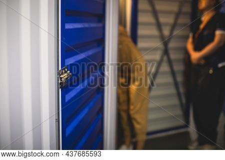 View Of Self Storage Warehouse, Process Of Keeping And Storing The Goods And Items In Storage Units,