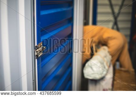 View Of Self Storage Warehouse, Process Of Keeping And Storing The Goods And Items In Storage Units,