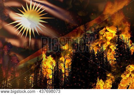 Big Forest Fire Fight Concept, Natural Disaster - Infernal Fire In The Trees On Marshall Islands Fla