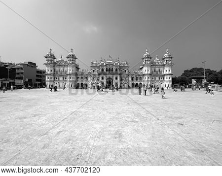 Janakpur, Nepal - October 22, 2021: People Walking On The Plaze Of The Janaki Hindu Temple In Janakp