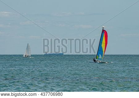Sailboat On The Sea. Activities On The Water.