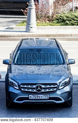 Moscow, Russia - October  15, 2021: Silver Mercedes-benz Gla  Is Parked  On The Street On A Warm  Au