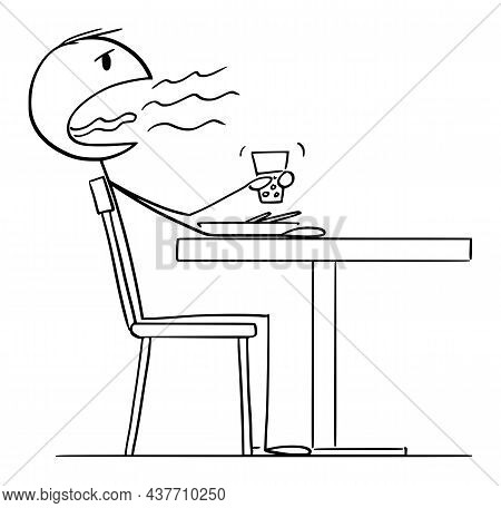 Person Burping After Eating Lunch Or Dinner In Restaurant,  Cartoon Stick Figure Illustration