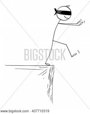 Blind Person Or Businessman Falling From The Cliff Edge,  Cartoon Stick Figure Illustration