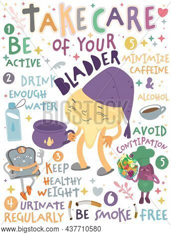 Take Care Of Your Bladder. Creative Vertical Poster In Modern Style.