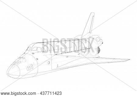 Space Shuttle. Vector Rendering Of 3d. Wire-frame Style. The Layers Of Visible And Invisible Lines A