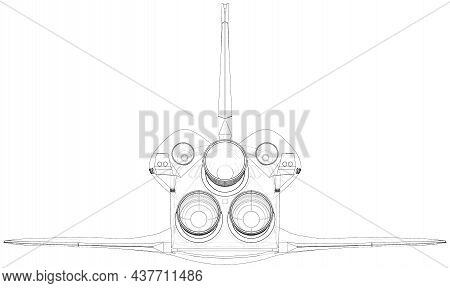 Space Shuttle. Vector Rendering Of 3d. Wire-frame Style. The Layers Of Visible And Invisible Lines A