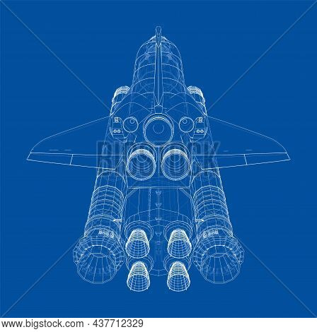 Rocket Carrying Space Shuttle. Vector Rendering Of 3d. Wire-frame Style. Elements Of This Image Furn