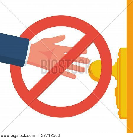 Do Not Open Doors. Red Prohibiting Sign. Vector Illustration Flat Design. Isolated On White Backgrou