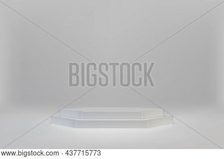 3d Minimal Scene With White Hexahedral Podium On Light Background