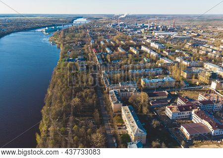 Volkhov City Aerial View Panorama, Administrative Center Of Volkhovsky District In Leningrad Oblast,