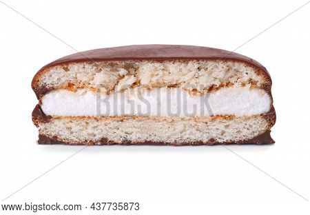 Half Of Delicious Choco Pie Isolated On White